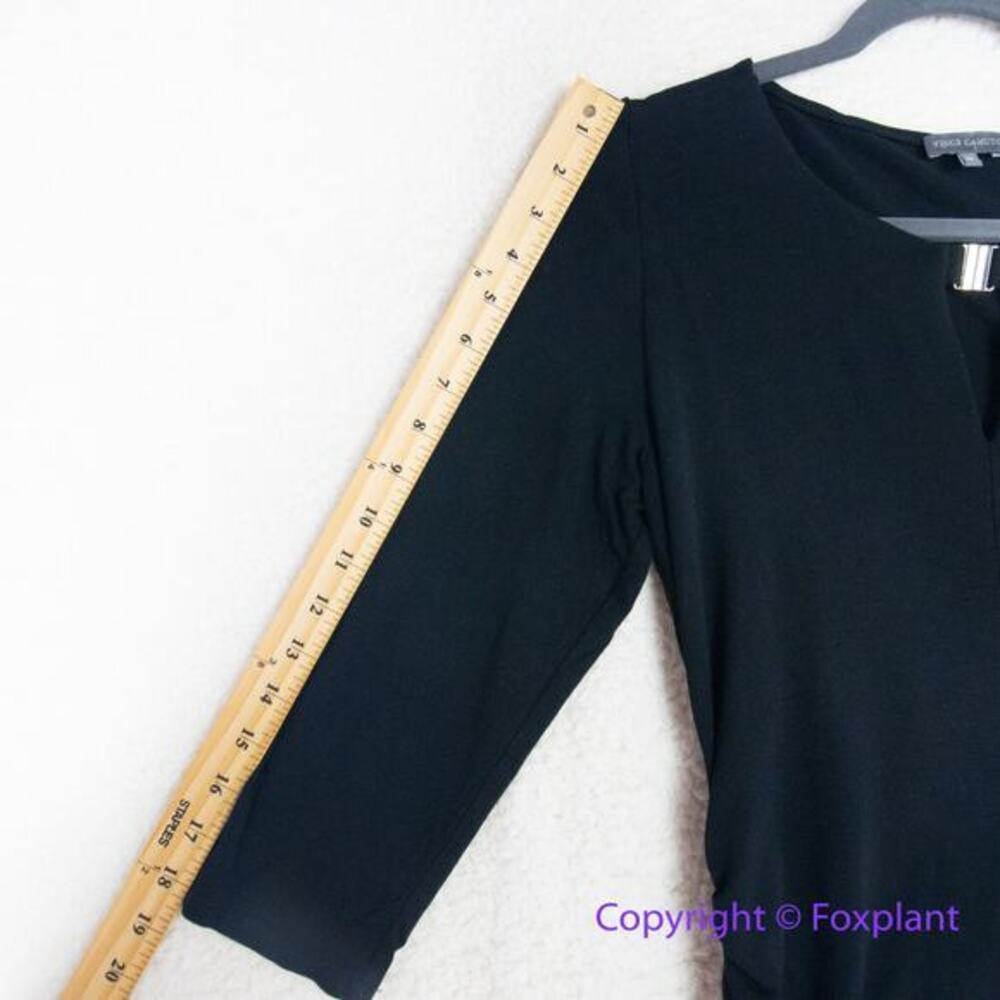 Vince Camuto black three quarter sleeves top ruched sides, size M - Picture 6 of 13